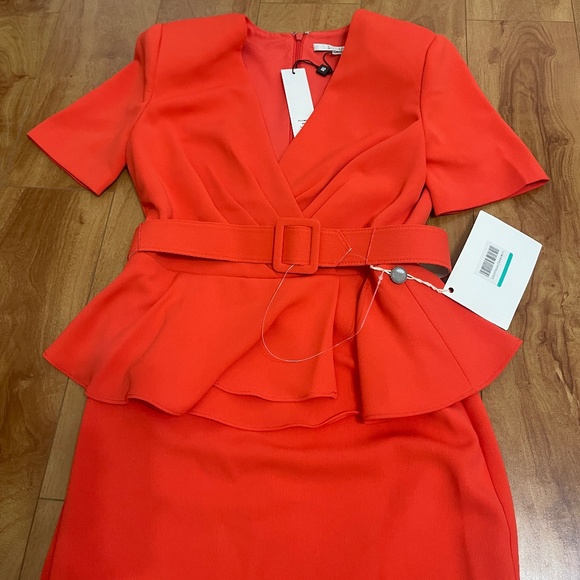 Badgley Mischka Deep Pink Peplum Dress Size 4 New With Tags - Picture 2 of 12